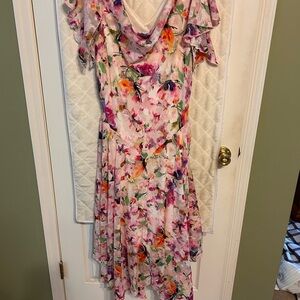 Robbie Bee Multicolor Floral Asymmetrical Dress